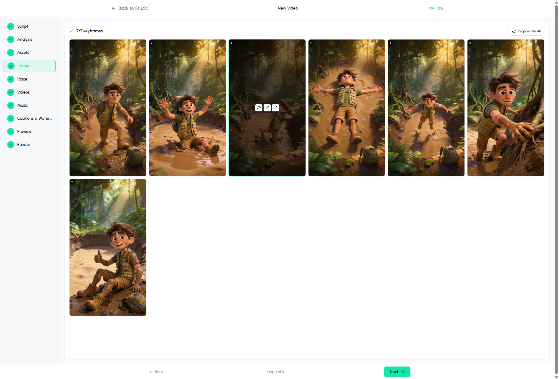 Autoclips 3D Animation Studio keyframe and asset controls